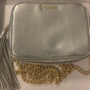 VS silver “snakeskin” purse w/ gold chain & tassel